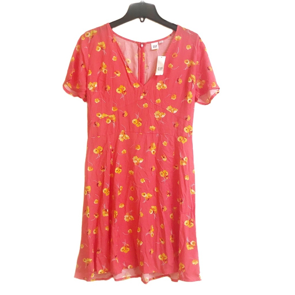 NWT GAP Floral Orange Summer Lightweight Short Sleeve Mini Casual Shift Dress 10